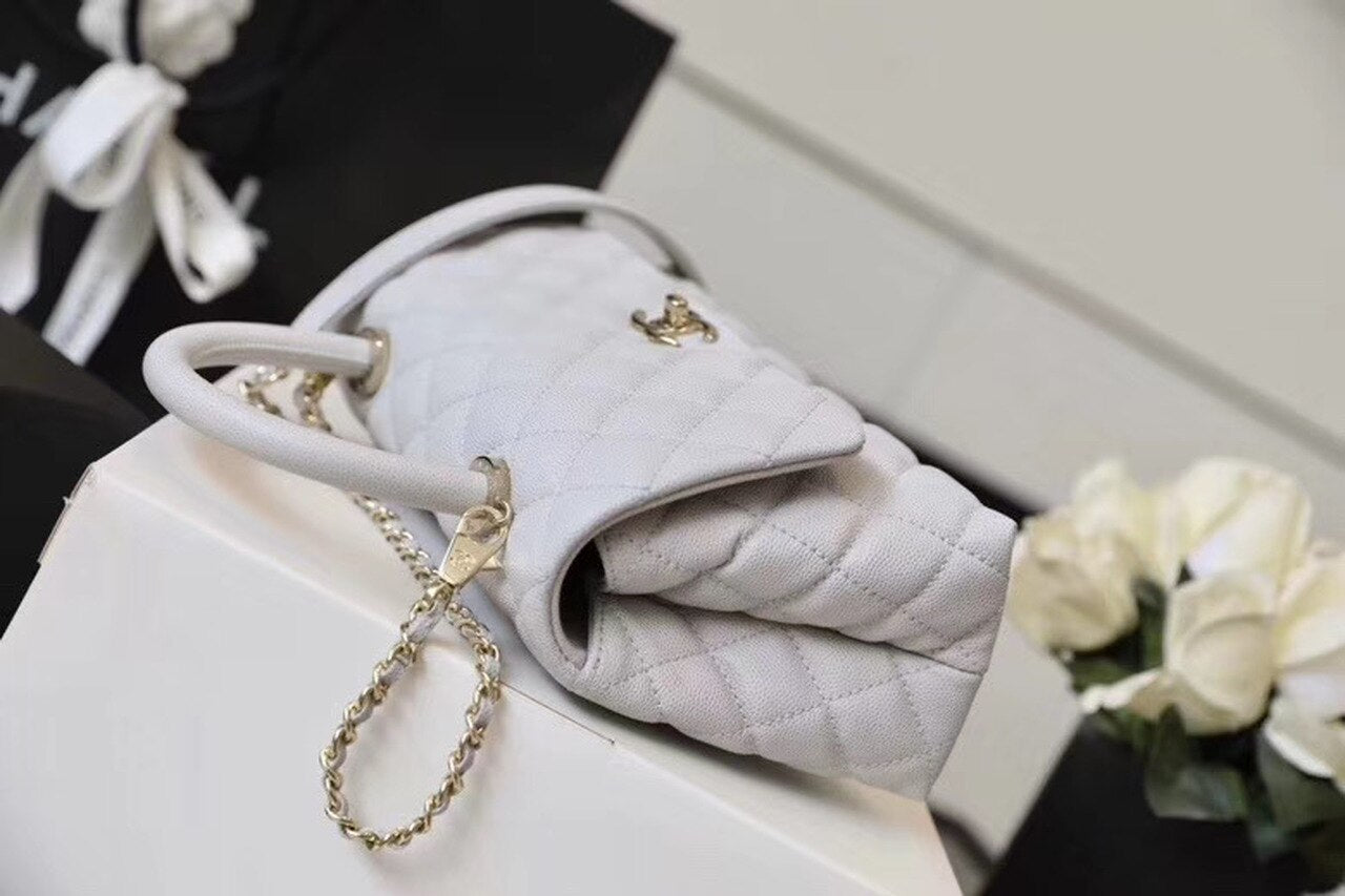 CHL Coco With Top Handle Bag Gold Toned Hardware White For Women 9in/24cm