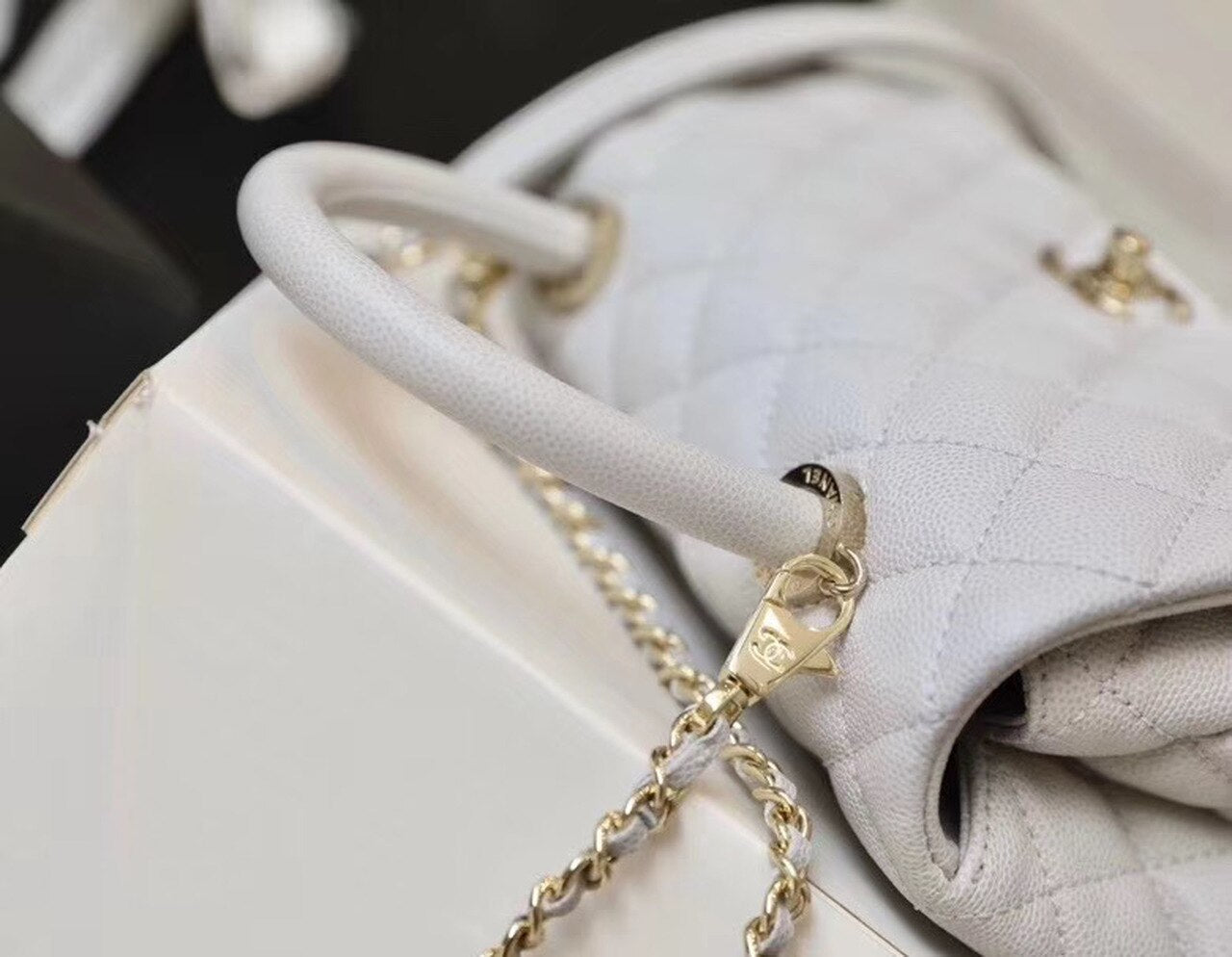 CHL Coco With Top Handle Bag Gold Toned Hardware White For Women 9in/24cm