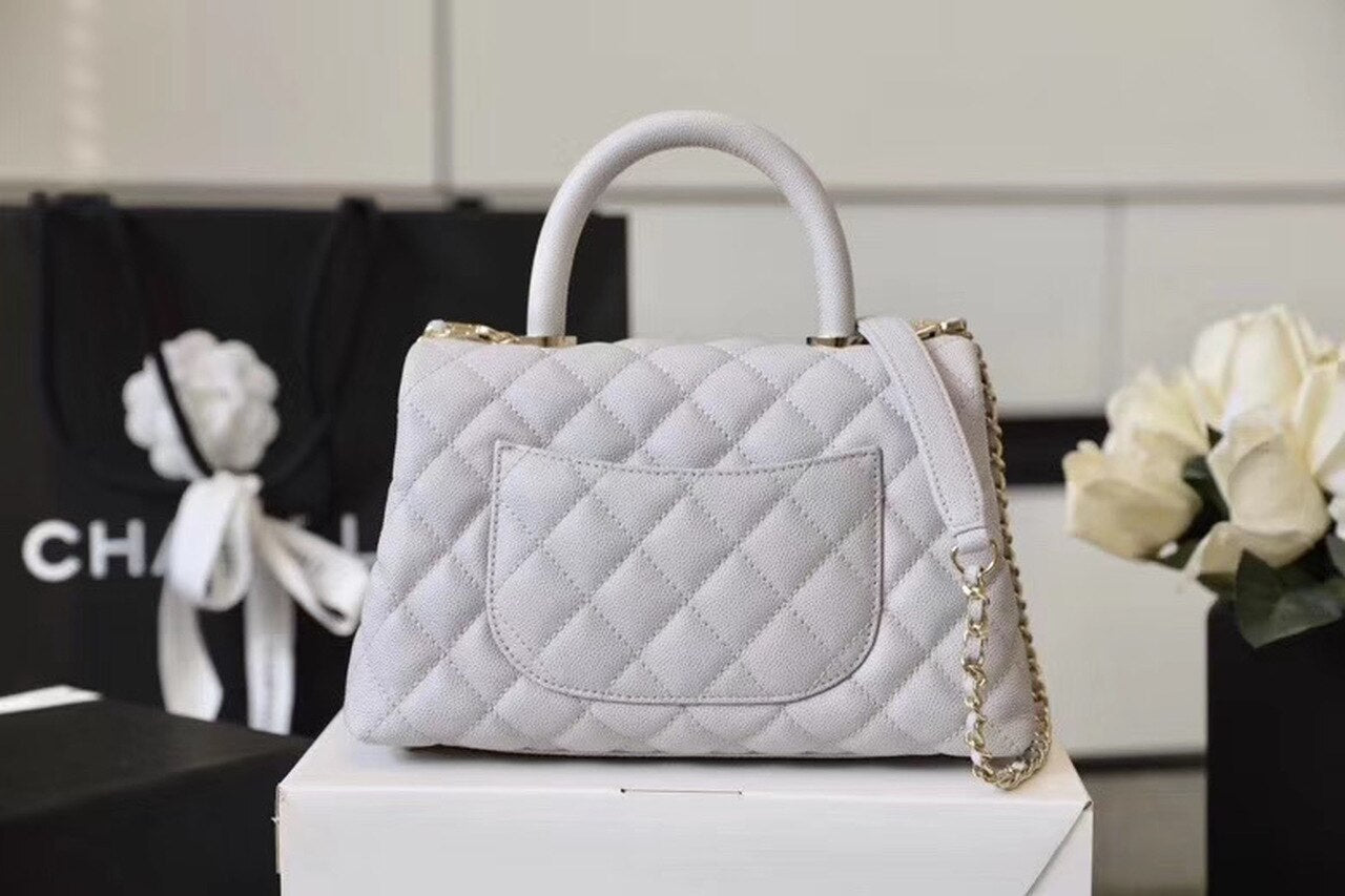 CHL Coco With Top Handle Bag Gold Toned Hardware White For Women 9in/24cm