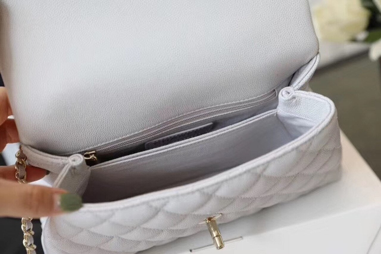 CHL Coco With Top Handle Bag Gold Toned Hardware White For Women 9in/24cm