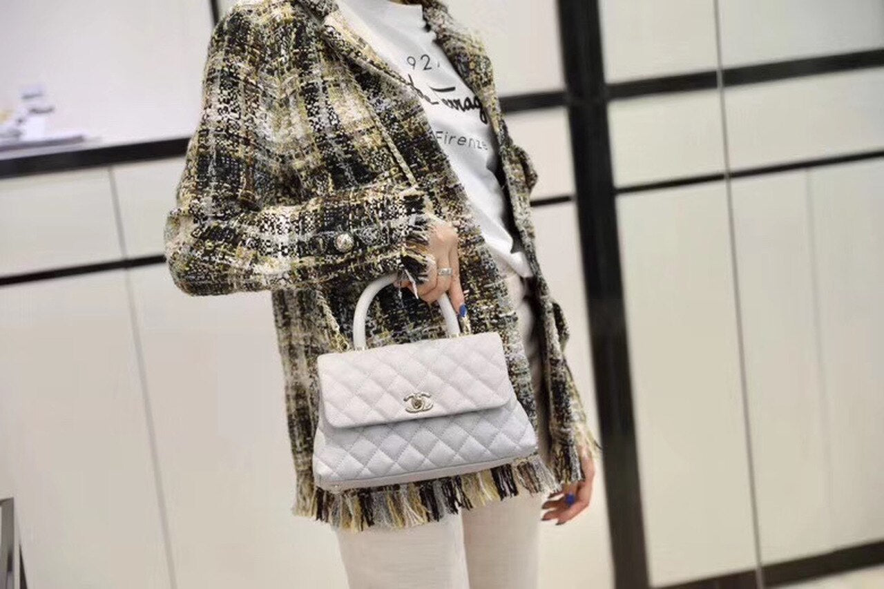 CHL Coco With Top Handle Bag Gold Toned Hardware White For Women 9in/24cm