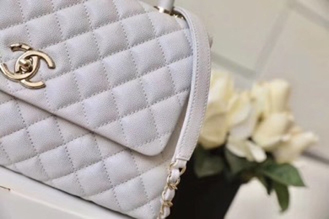 CHL Coco With Top Handle Bag Gold Toned Hardware White For Women 11in/29cm