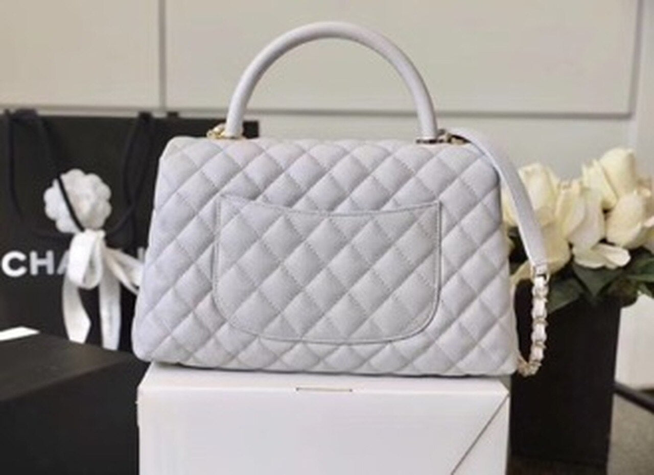 CHL Coco With Top Handle Bag Gold Toned Hardware White For Women 11in/29cm
