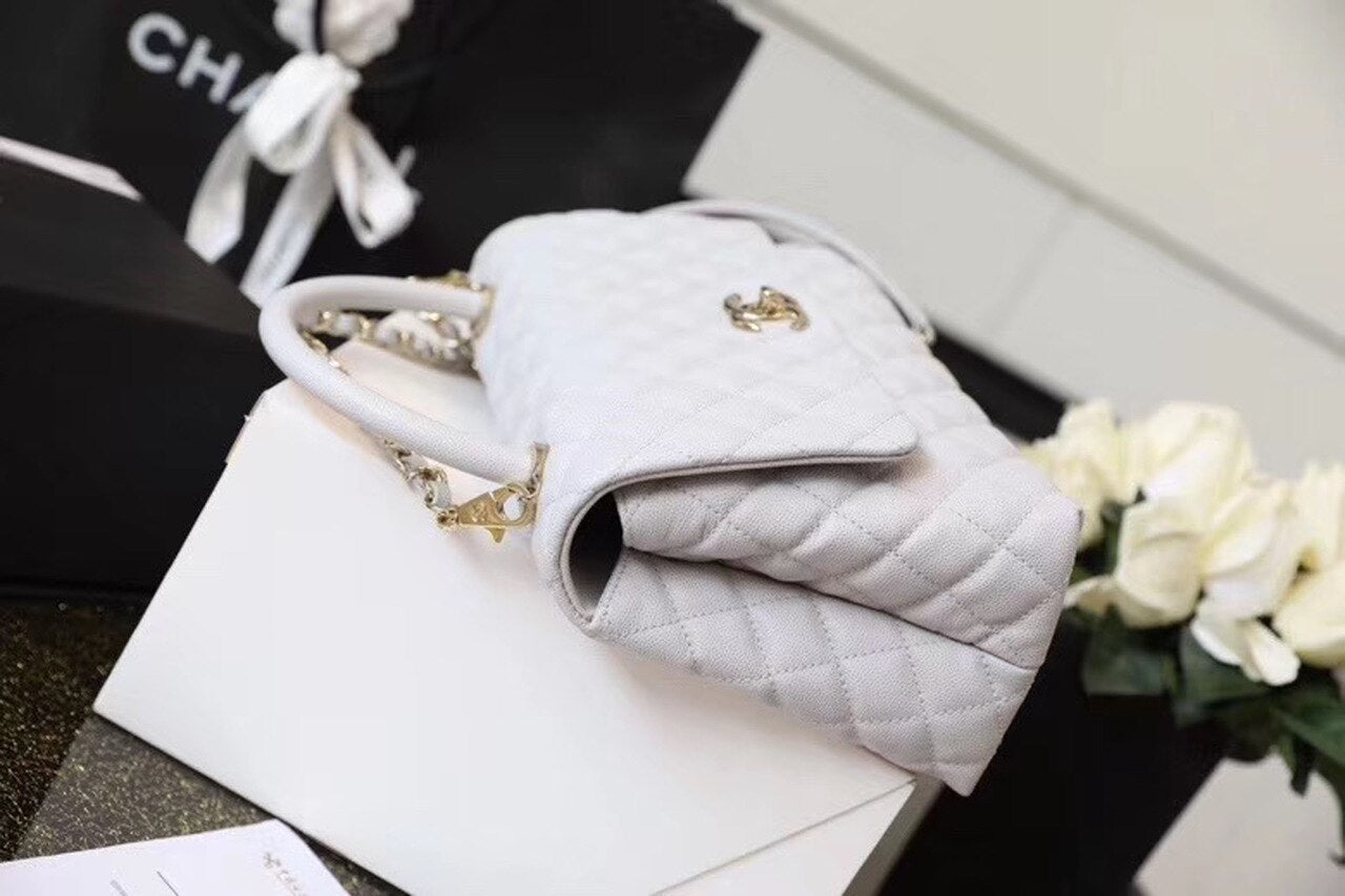CHL Coco With Top Handle Bag Gold Toned Hardware White For Women 11in/29cm