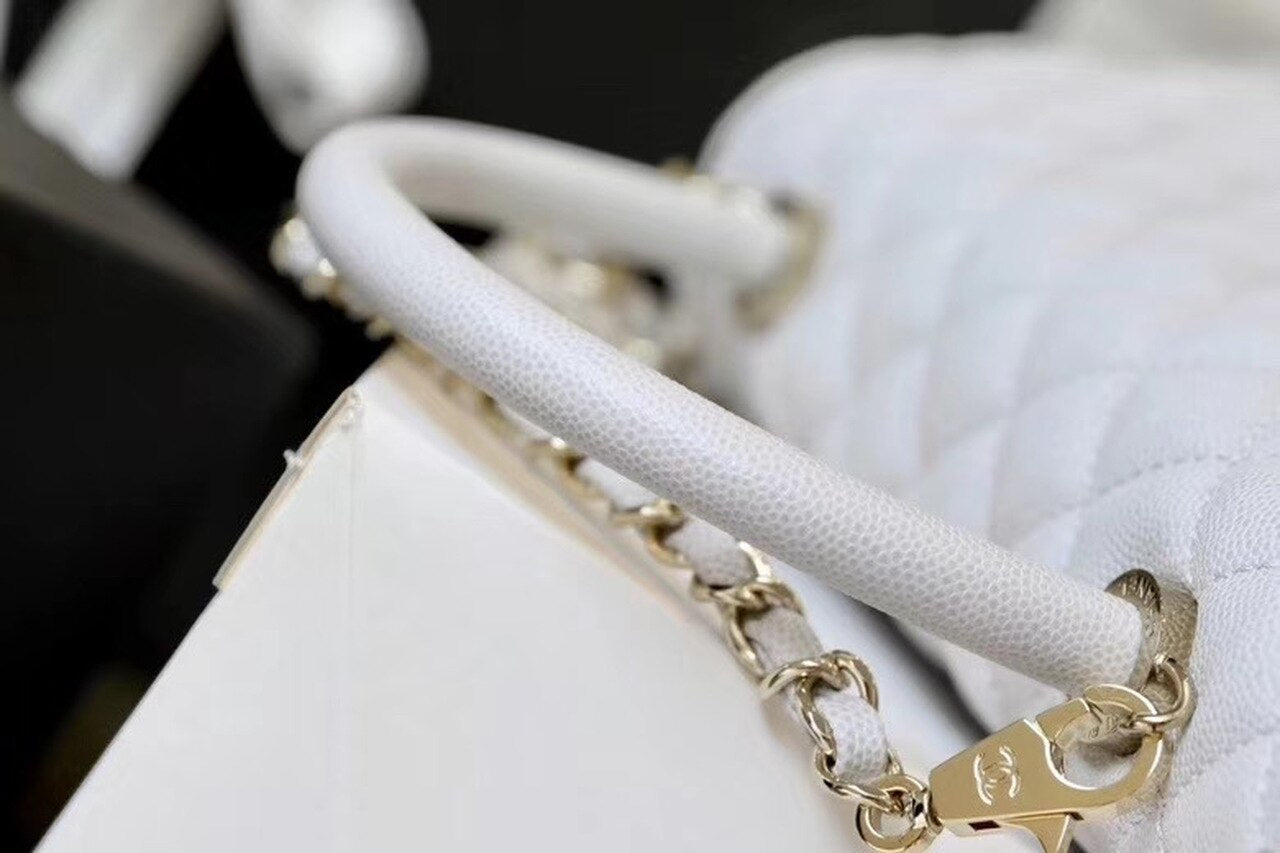CHL Coco With Top Handle Bag Gold Toned Hardware White For Women 11in/29cm