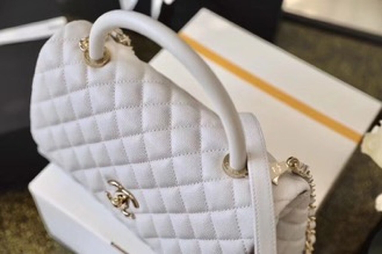 CHL Coco With Top Handle Bag Gold Toned Hardware White For Women 11in/29cm