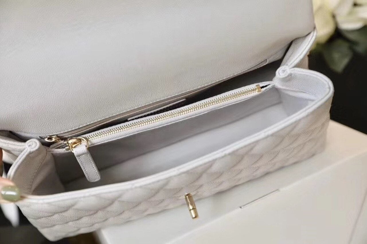 CHL Coco With Top Handle Bag Gold Toned Hardware White For Women 11in/29cm