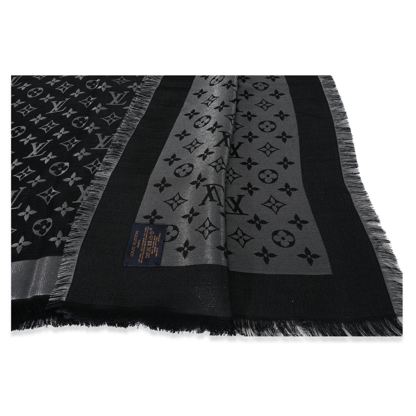 Louis Vuitton  Black Silk Blend Monogram Shine Shawl