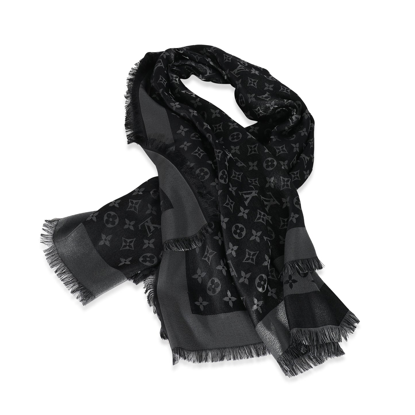 Louis Vuitton  Black Silk Blend Monogram Shine Shawl