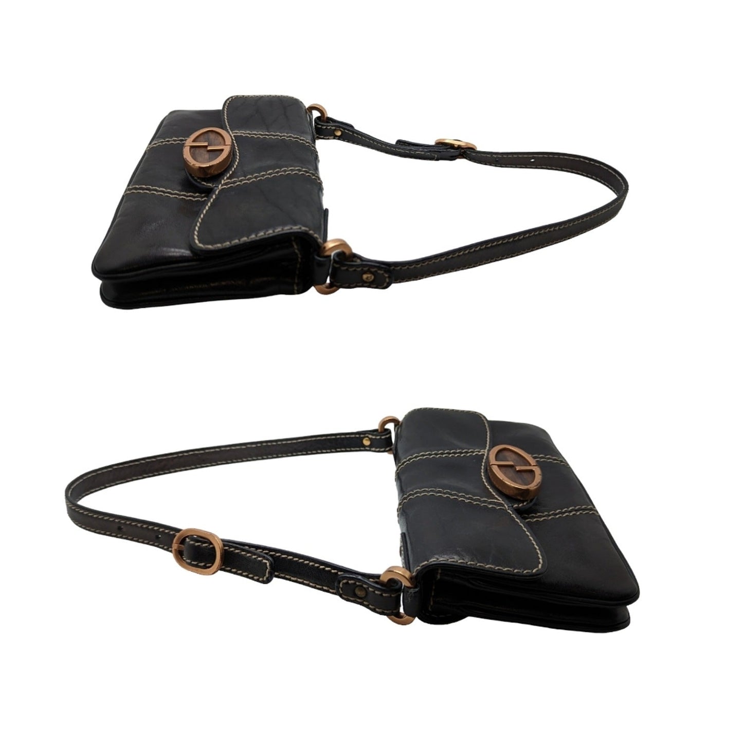 Gucci   Black Leather GG Buckle Detail Shoulder Bag 124259