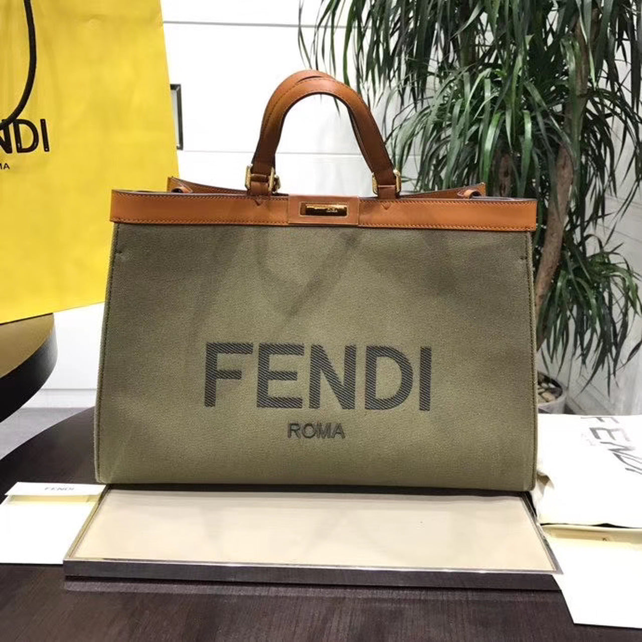 FI Top Quality X-Tote Canvas Bag Khaki For Women, Handbags, Shoulder Bags 16.1in/41cm FF 8BH374