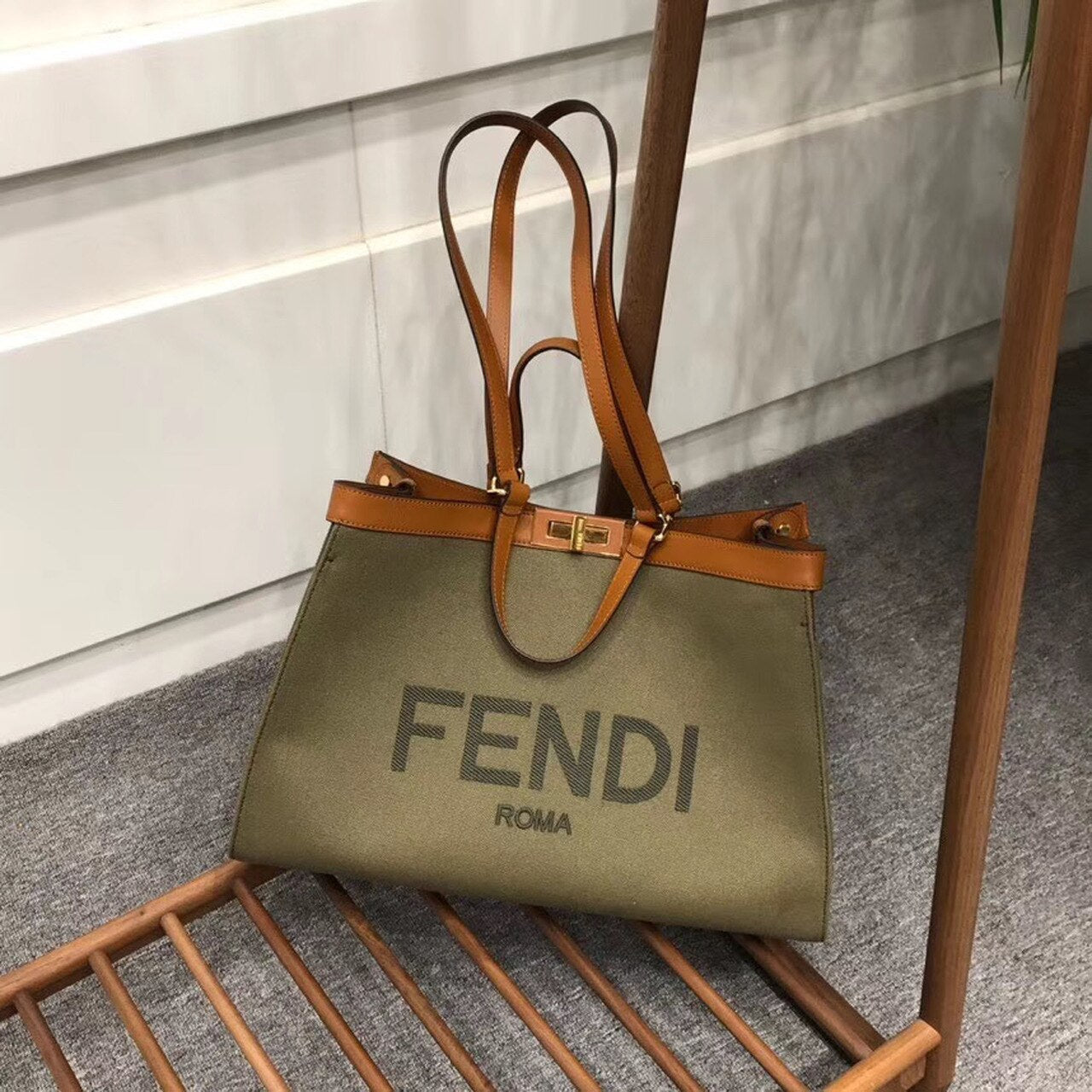 FI Top Quality X-Tote Canvas Bag Khaki For Women, Handbags, Shoulder Bags 16.1in/41cm FF 8BH374