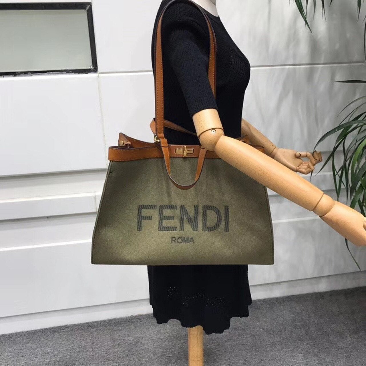 FI Top Quality X-Tote Canvas Bag Khaki For Women, Handbags, Shoulder Bags 16.1in/41cm FF 8BH374