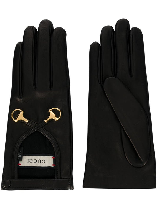Gucci - hardware embellished gloves - women - Lamb Skin/Silk - 6.5 - Black