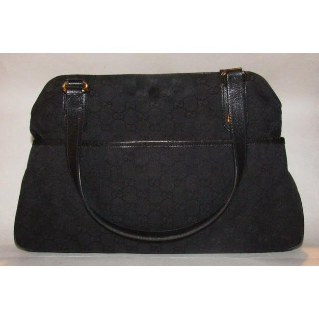 Gucci   Black Large Logo Print Canvas And Black Leather