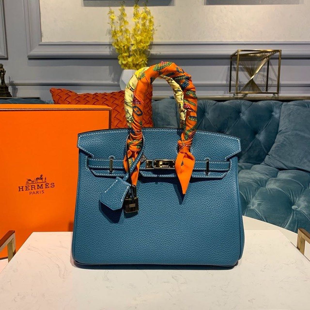Top Quality Birkin Blue Semi Handstitched With Gold Toned Hardware For Women 30cm/11.8in