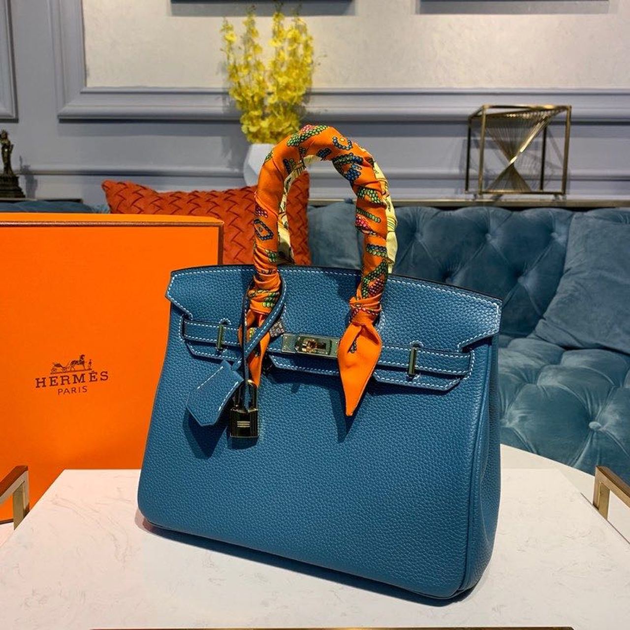 Top Quality Birkin Blue Semi Handstitched With Gold Toned Hardware For Women 30cm/11.8in