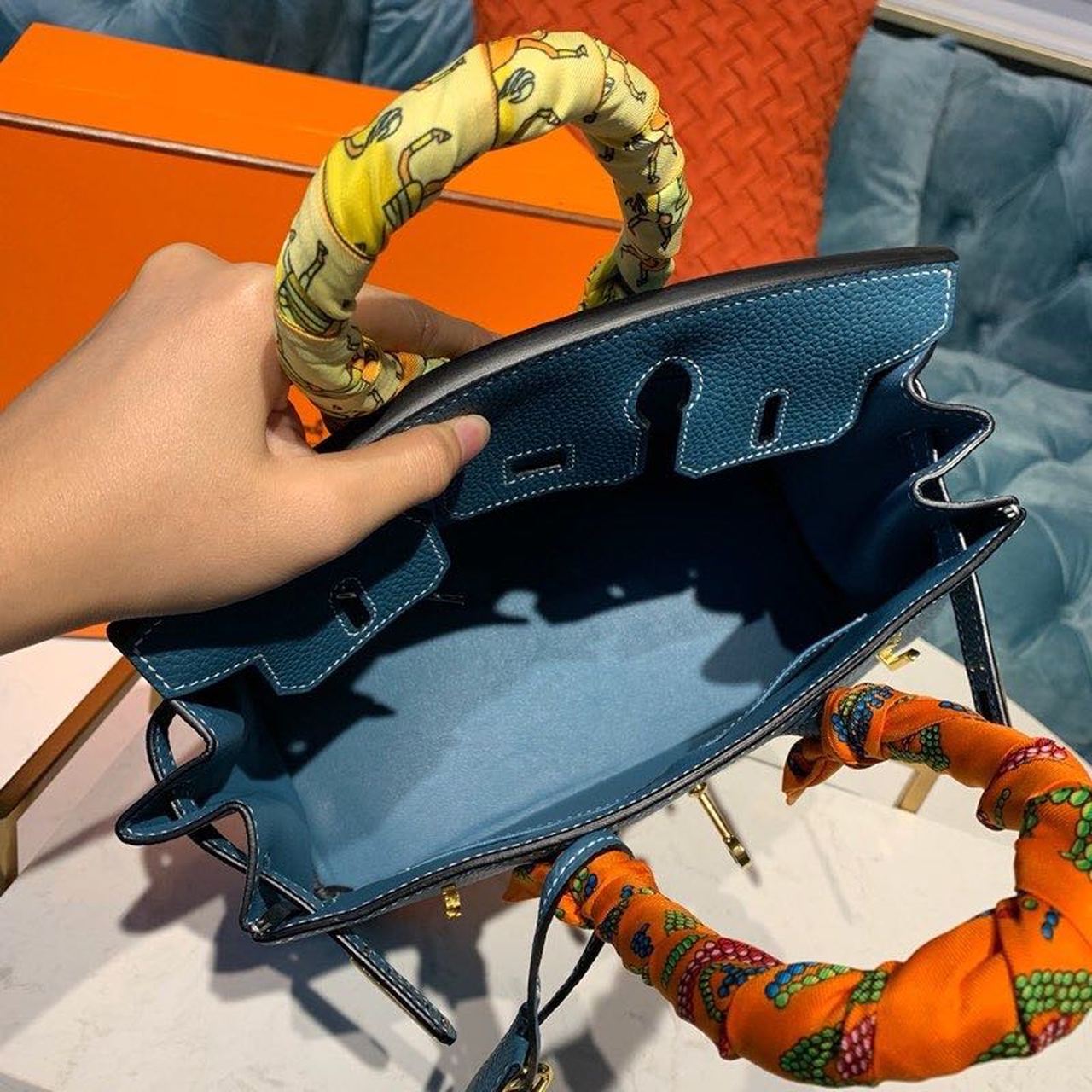 Top Quality Birkin Blue Semi Handstitched With Gold Toned Hardware For Women 30cm/11.8in