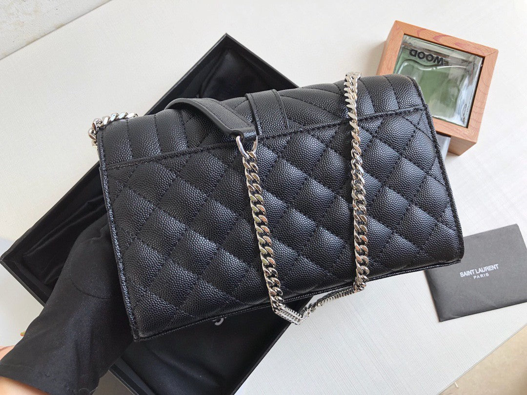 Top Quality Envelope Small Bag In Mix Matelassé Grain De Poudre Black For Women 8.2in/21cm YSL 600195BOW921000