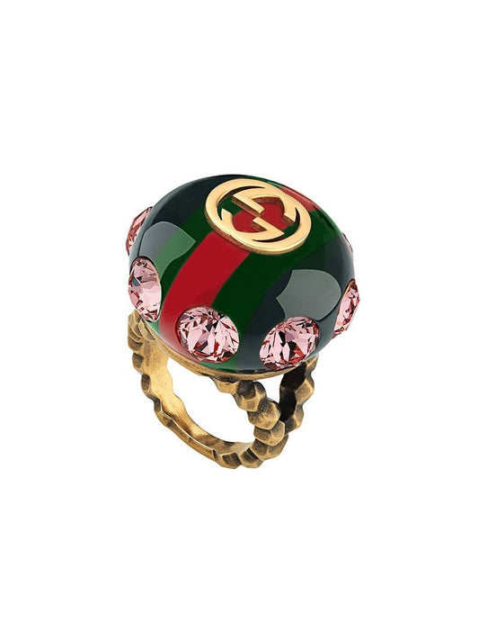 Gucci -   Web ring - women - Crystal/metal/Resin - 56 - Green