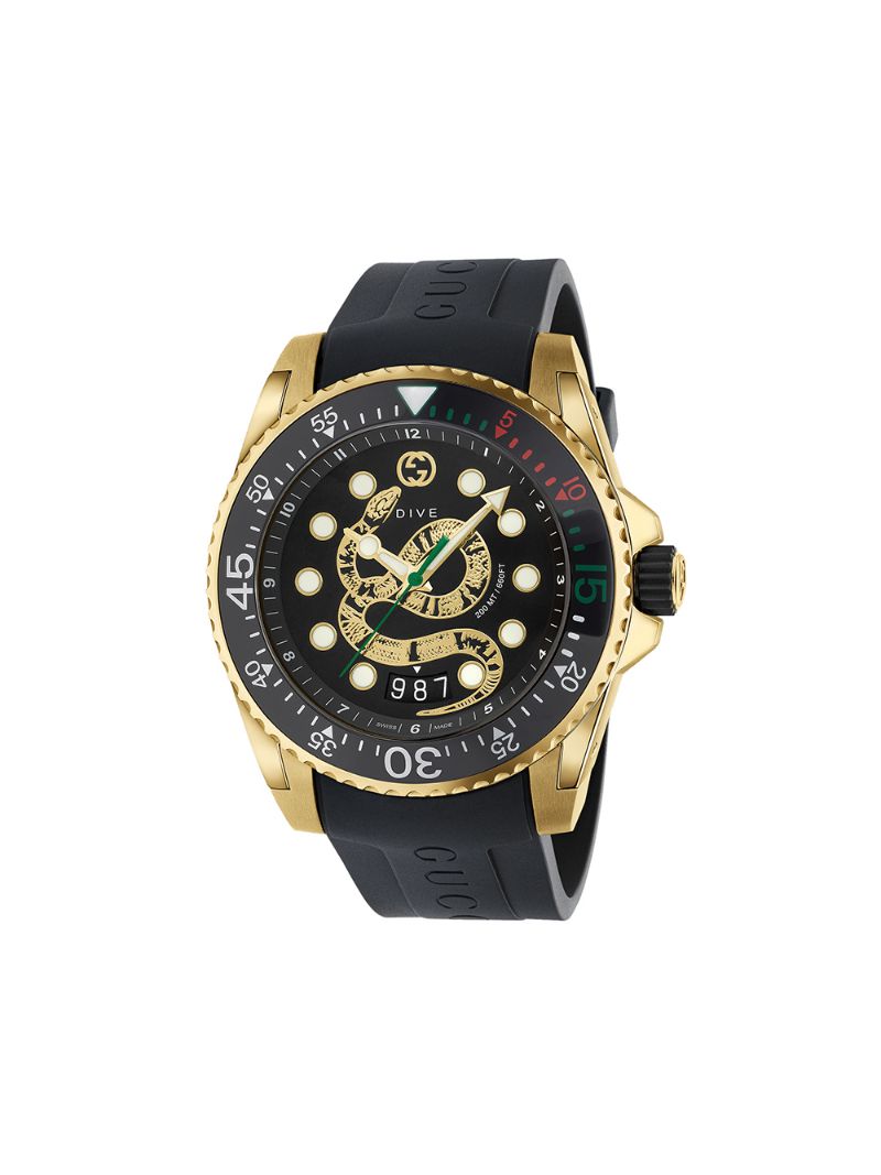 Gucci - Gucci Dive watch, 45mm - men - Gold/Rubber - One Size - Black