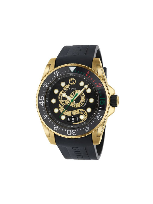 Gucci - Gucci Dive watch, 45mm - men - Gold/Rubber - One Size - Black