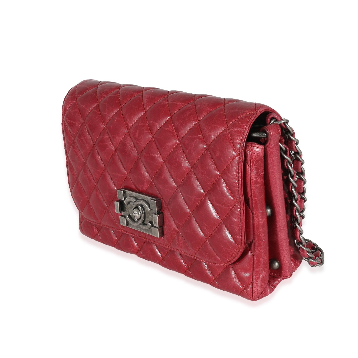 CHANEL 12P Red Glazed Calfskin Veau Brilliante Flap Bag