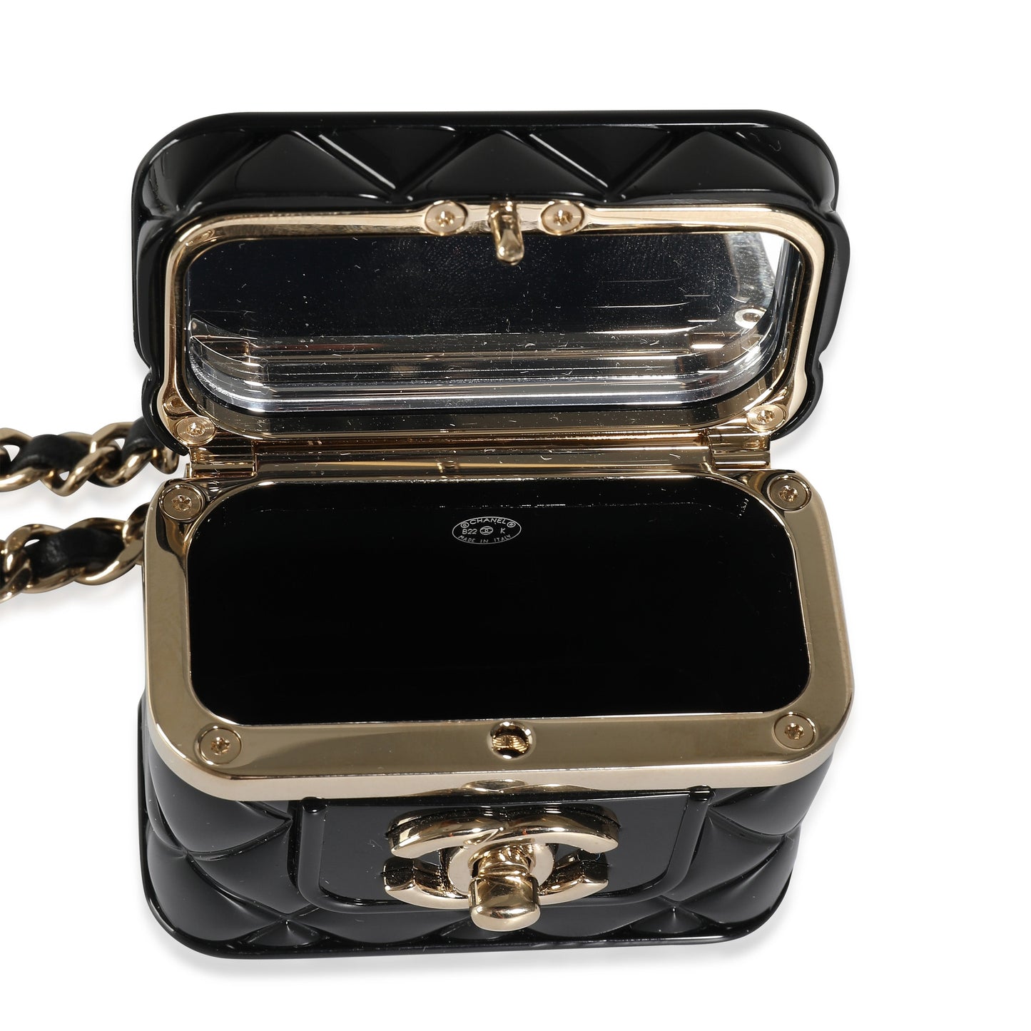 CHANEL B 22 K Mini Vanity Case Pendant in Gold Toned Base Metal