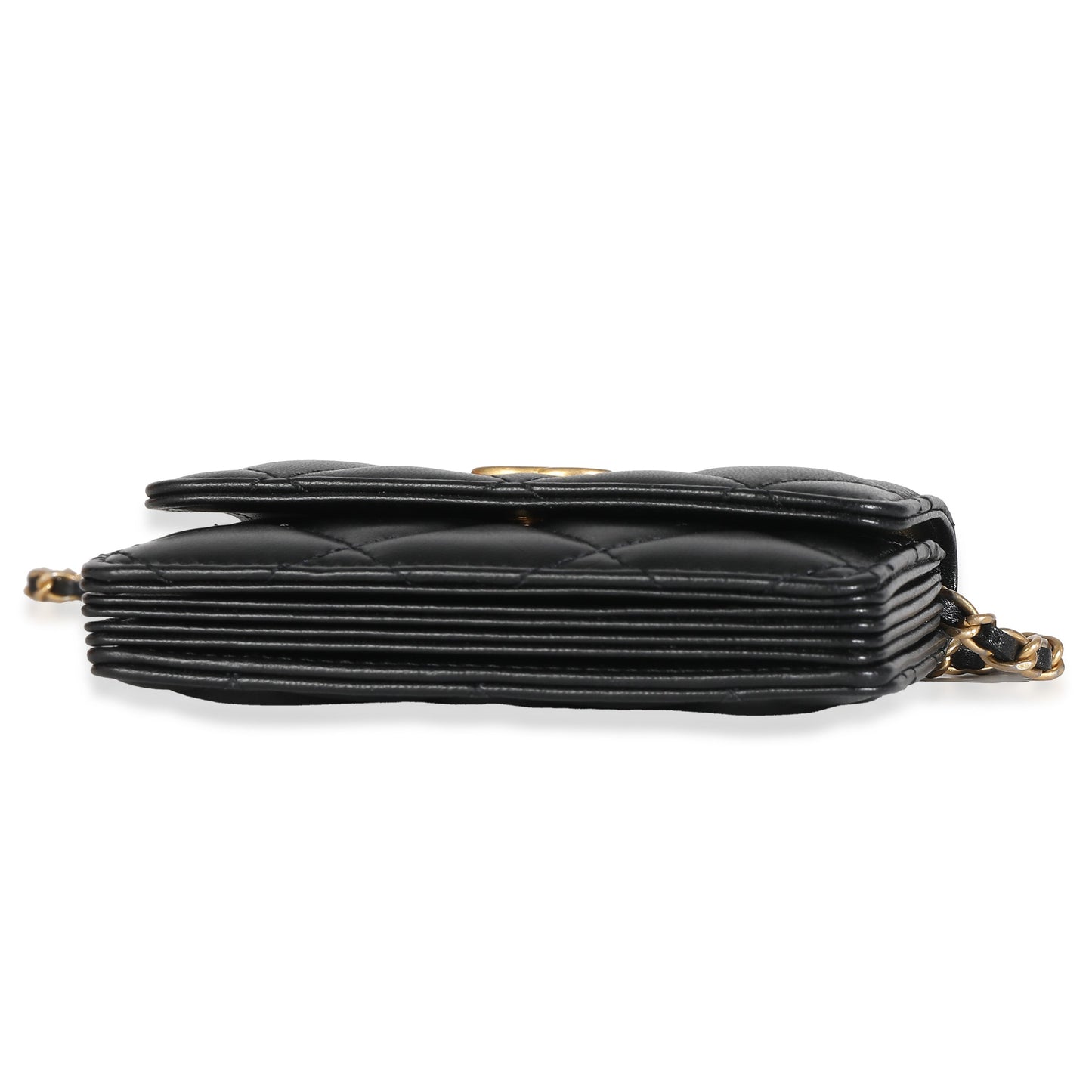 CHANEL Black Quilted Lambskin Ruffled Card Holder On Chain