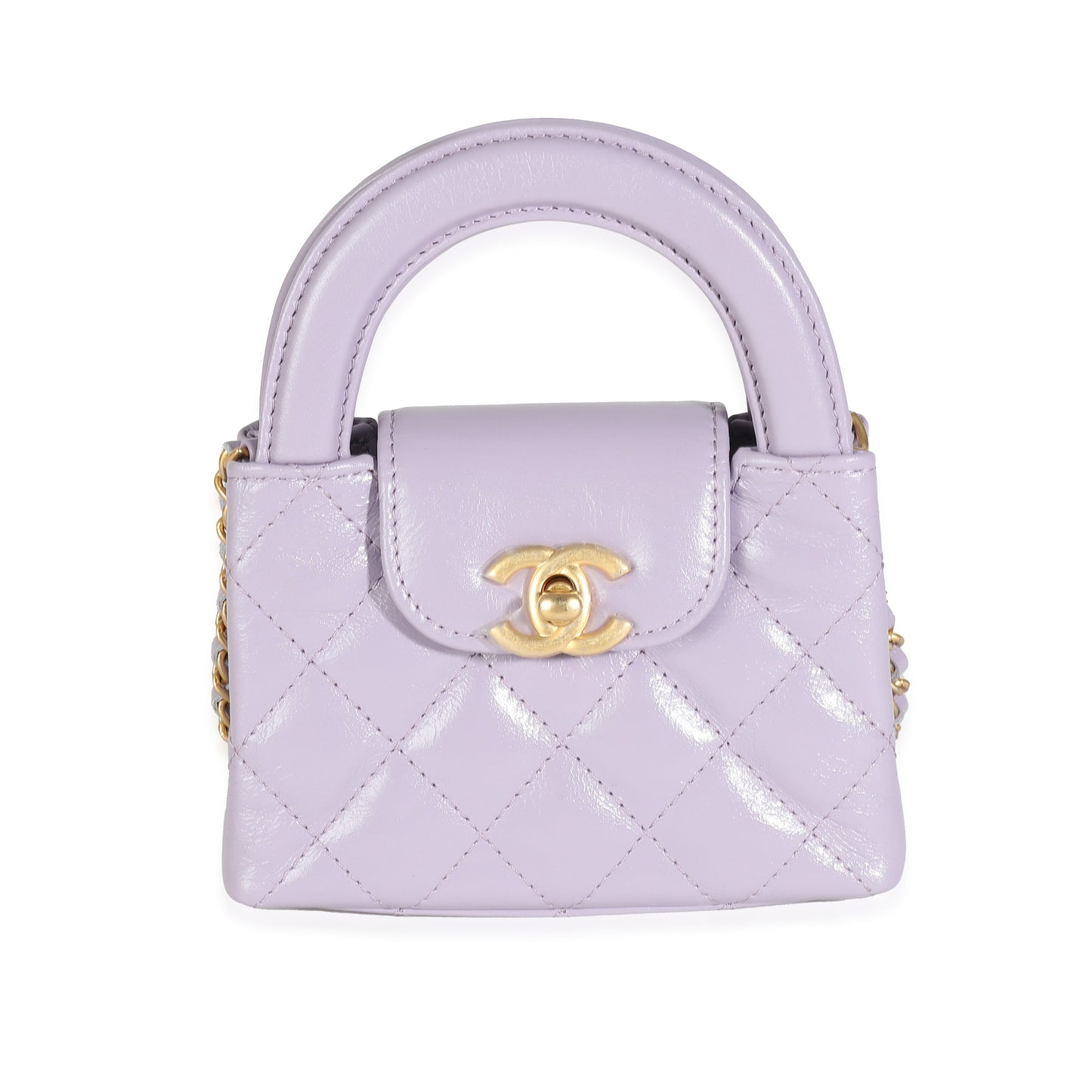 CHANEL 24P Light Purple Quilted Shiny Aged Calfskin Mini Nano Kelly Shopper