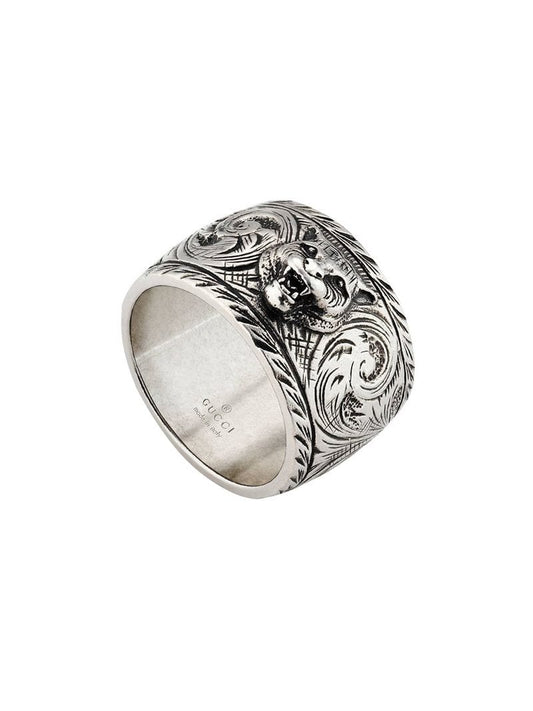 Gucci - Wide silver ring with feline head - men - Sterling Silver - 49, 52, 53, 55, 56, 57, 58, 59, 61, 62 - SILVER