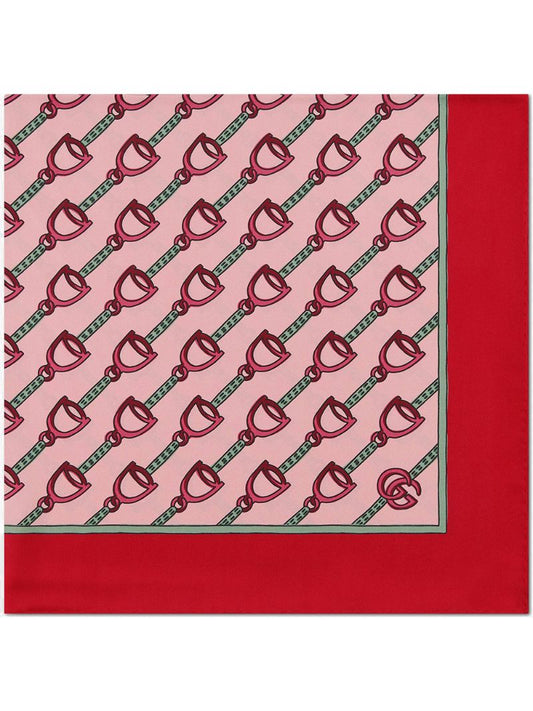 Gucci - Scarf with stirrups print - women - Silk - One Size - PINK