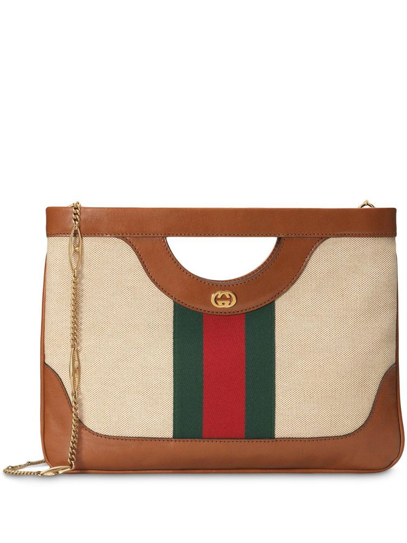 Gucci - Large   canvas shoulder bag - women - Canvas/Leather/metal - One Size - Brown