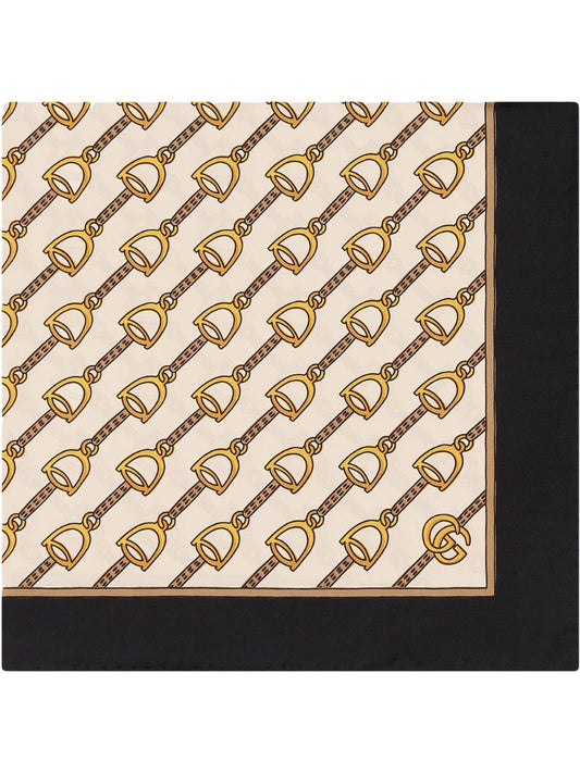Gucci - Scarf with stirrups print - women - Silk - One Size - NEUTRALS