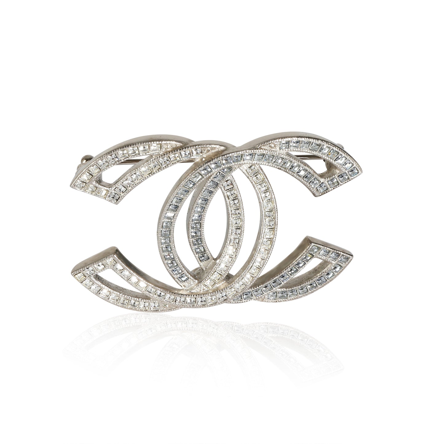 CHANEL 2016 CC Palladium Plated Brooch With Strass