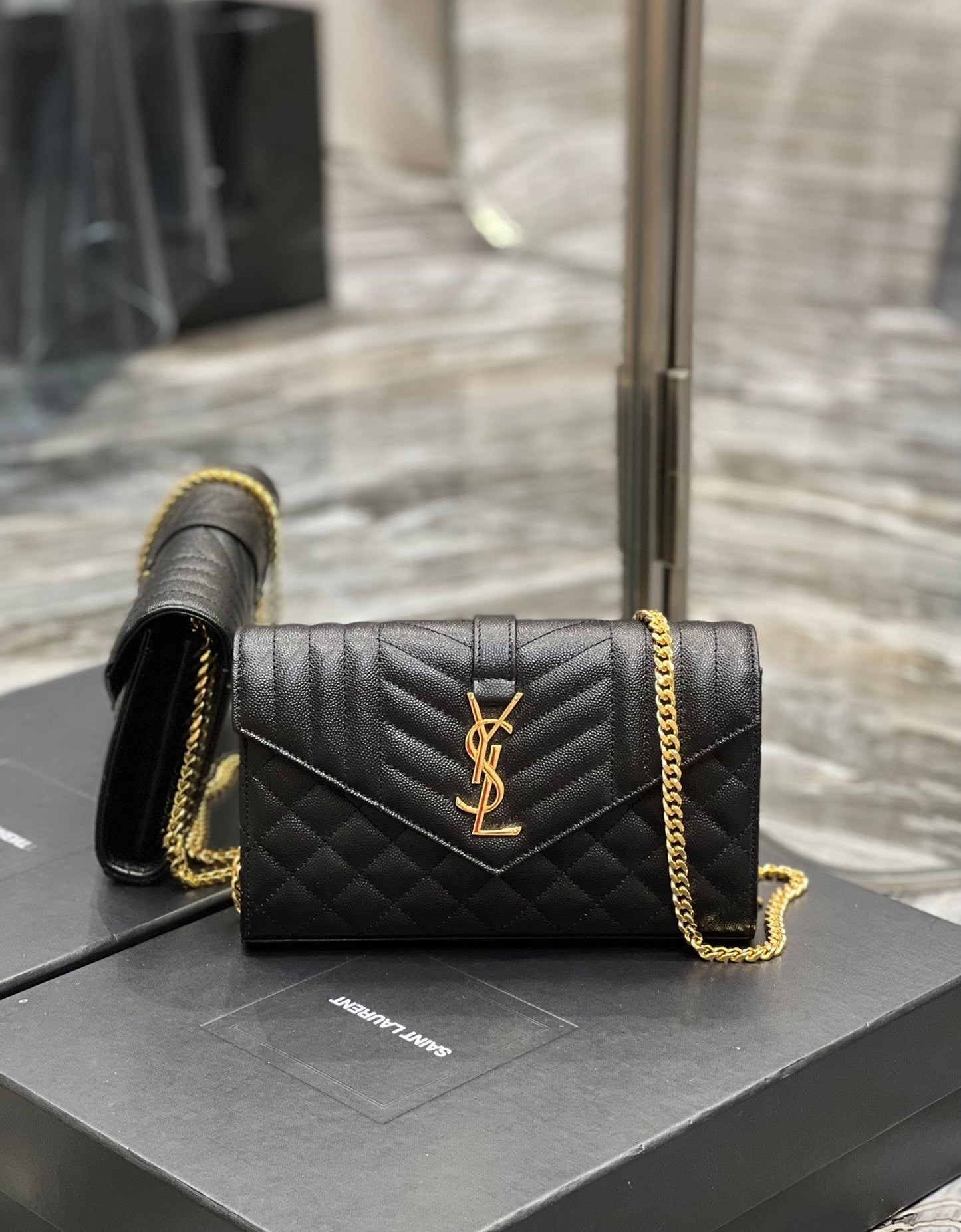 Top Quality Envelope Small Chain Bag Black For Women, Women’s Bags 8.6in/22cm YSL