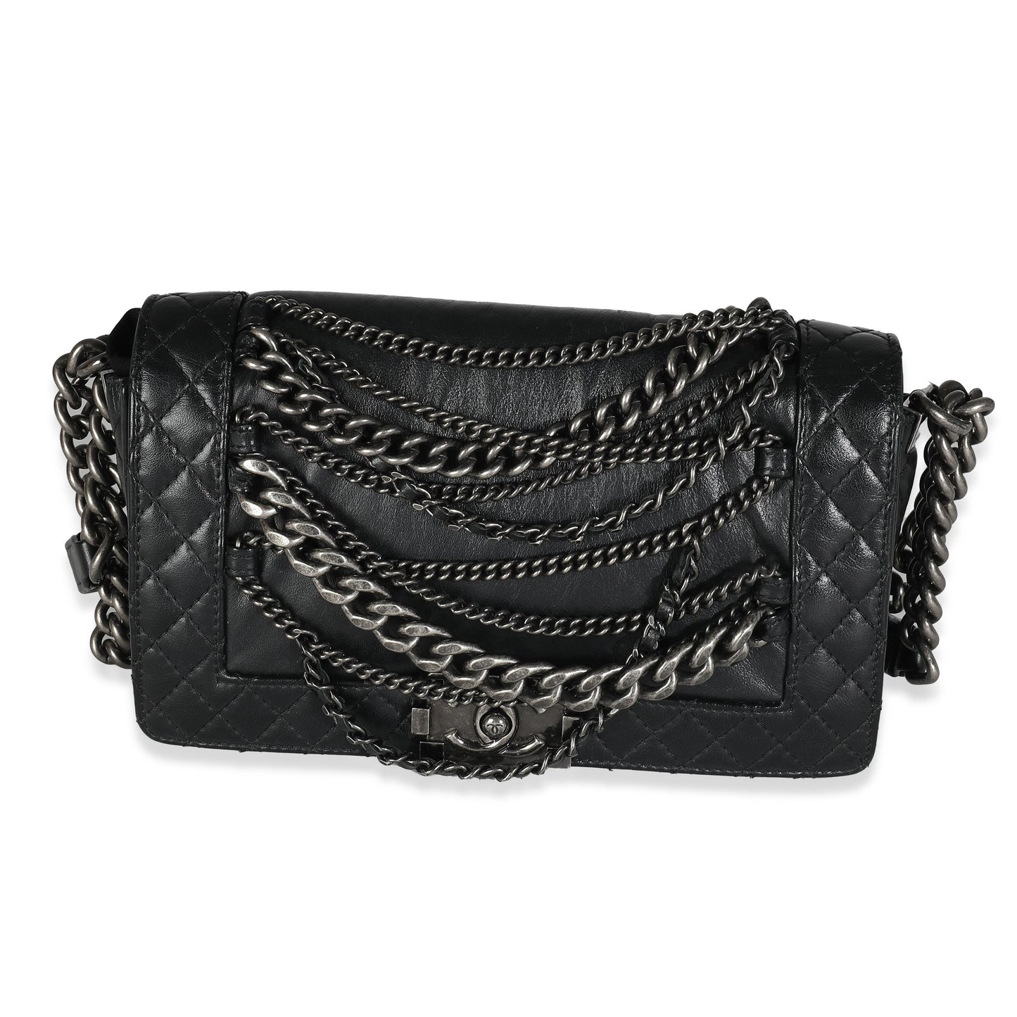 CHANEL Black Lambskin Medium Enchained Boy Bag