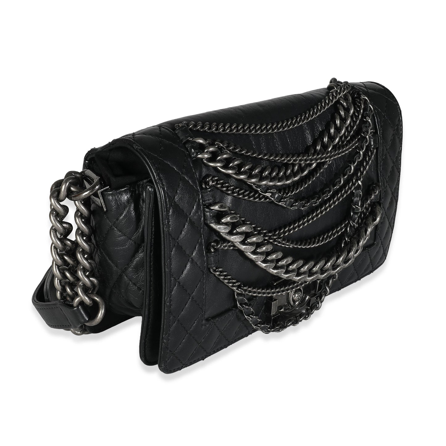 CHANEL Black Lambskin Medium Enchained Boy Bag