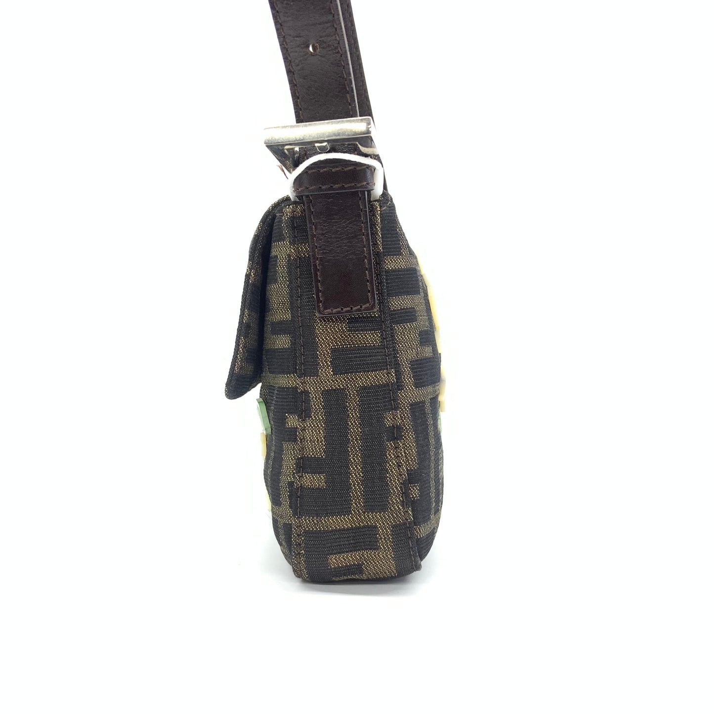 Fendi Baguette Zucca Monogram with Shell Floral Embroidery