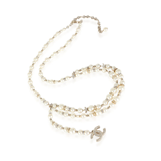 CHANEL 2023 Faux Pearl and Strass Necklace with Stars and CC