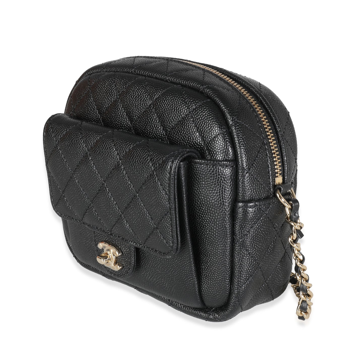 CHANEL Black Quilted Caviar Day Camera Case