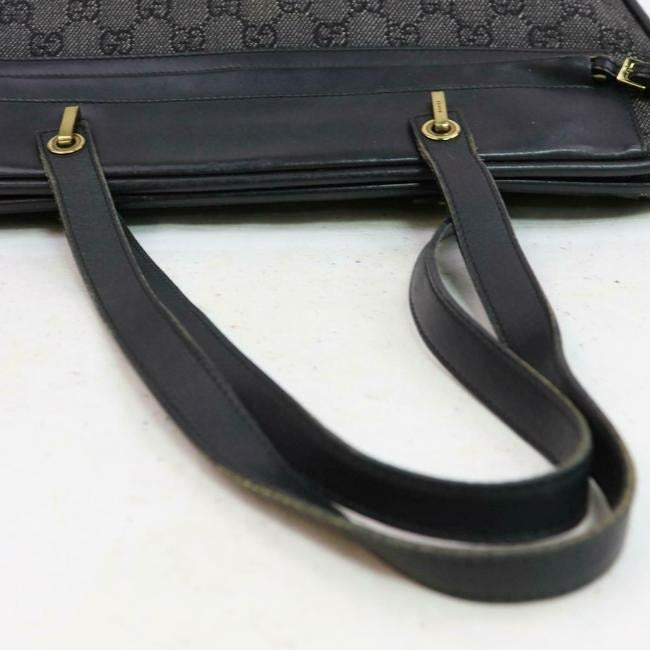 Gucci Tom Ford Era   Purse Black Large G Logo Print On Grey Canvas And Black Leather Satchel