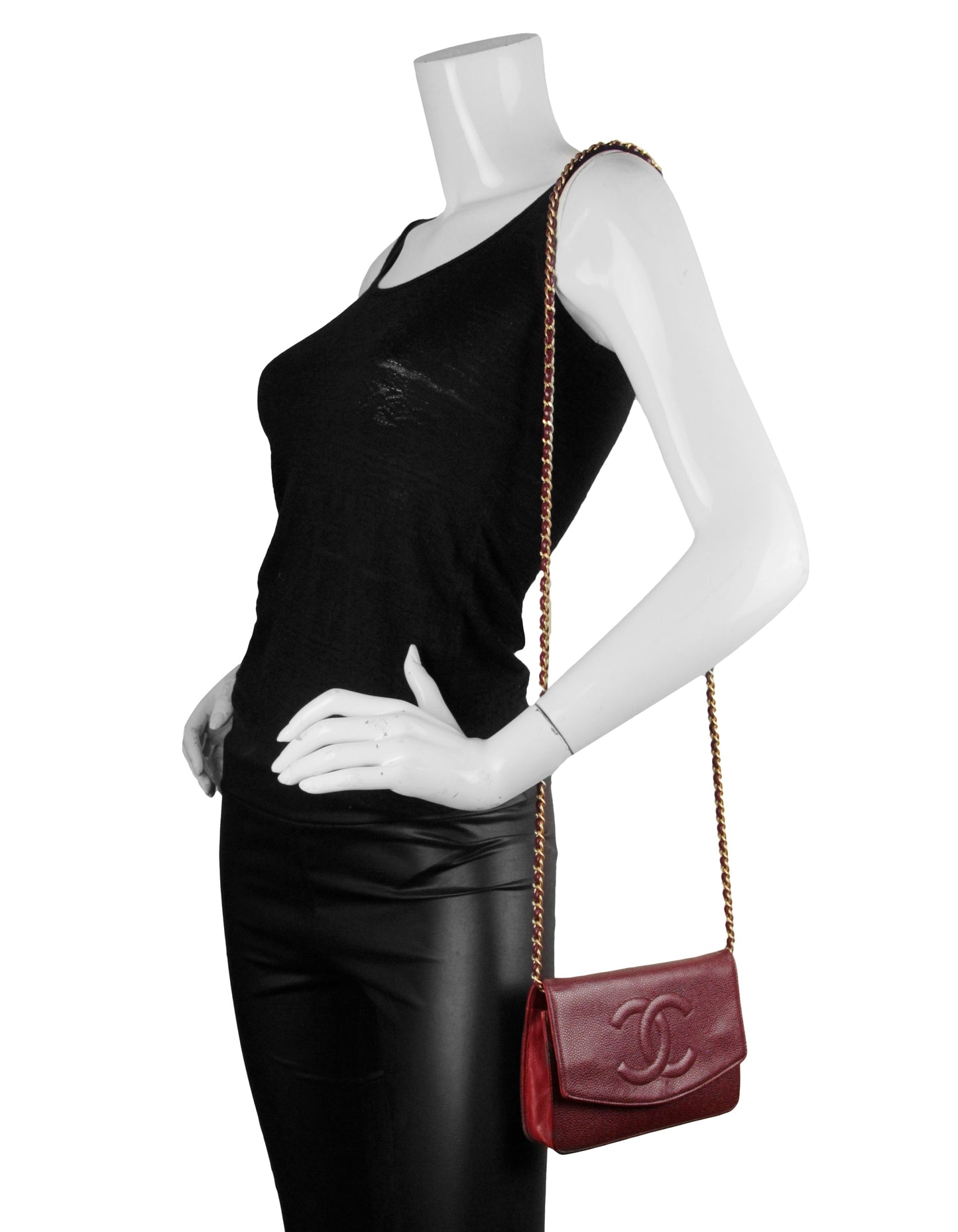Chanel Red Caviar Timeless CC Wallet on Chain WOC Crossbody Bag