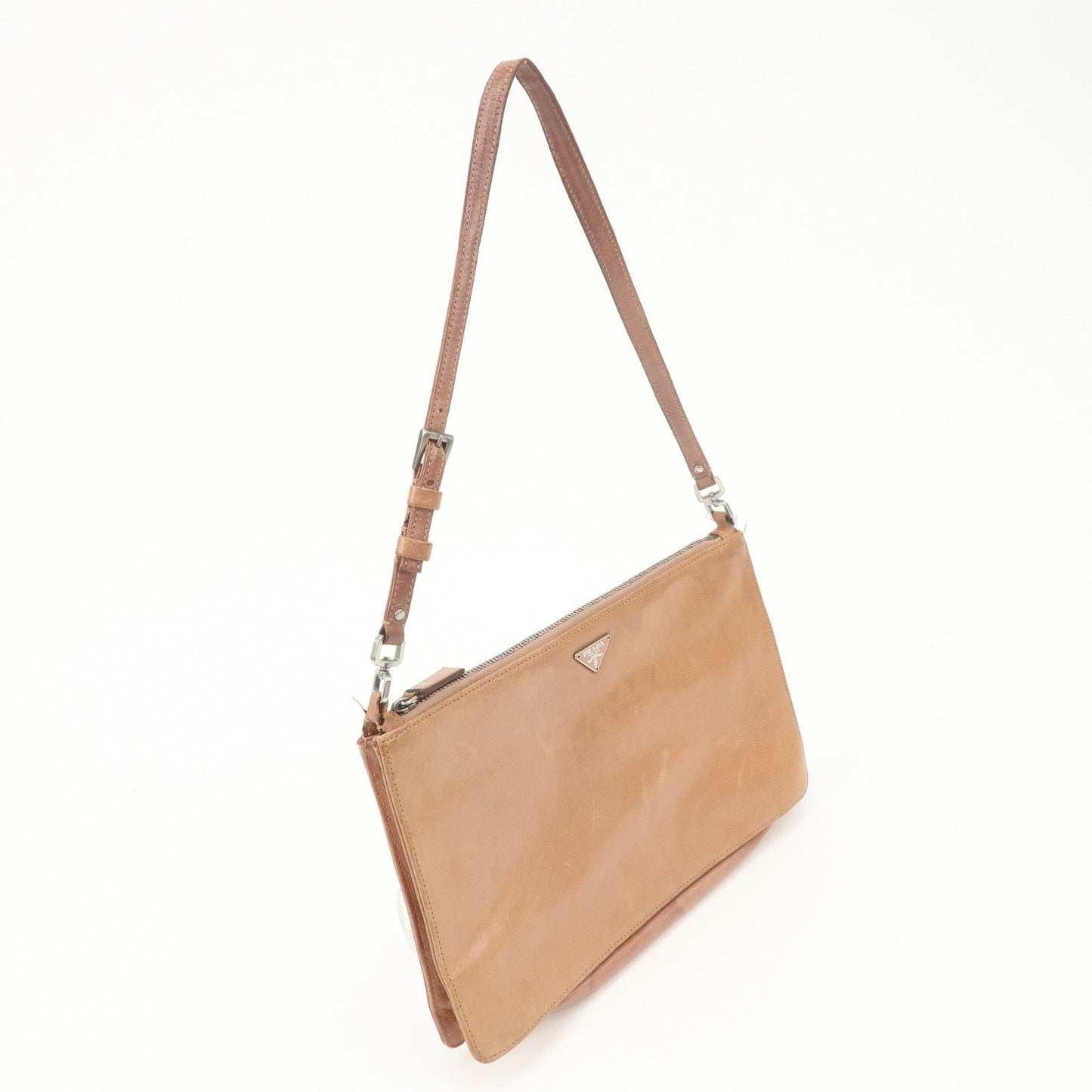 PRADA Triangle Logo Leather Shoulder Bag Hand Bag Brown  d