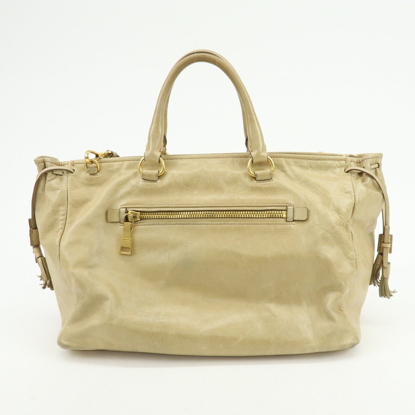 PRADA Logo Leather 2Way Shoulder Bag Hand Bag BN1921 Beige