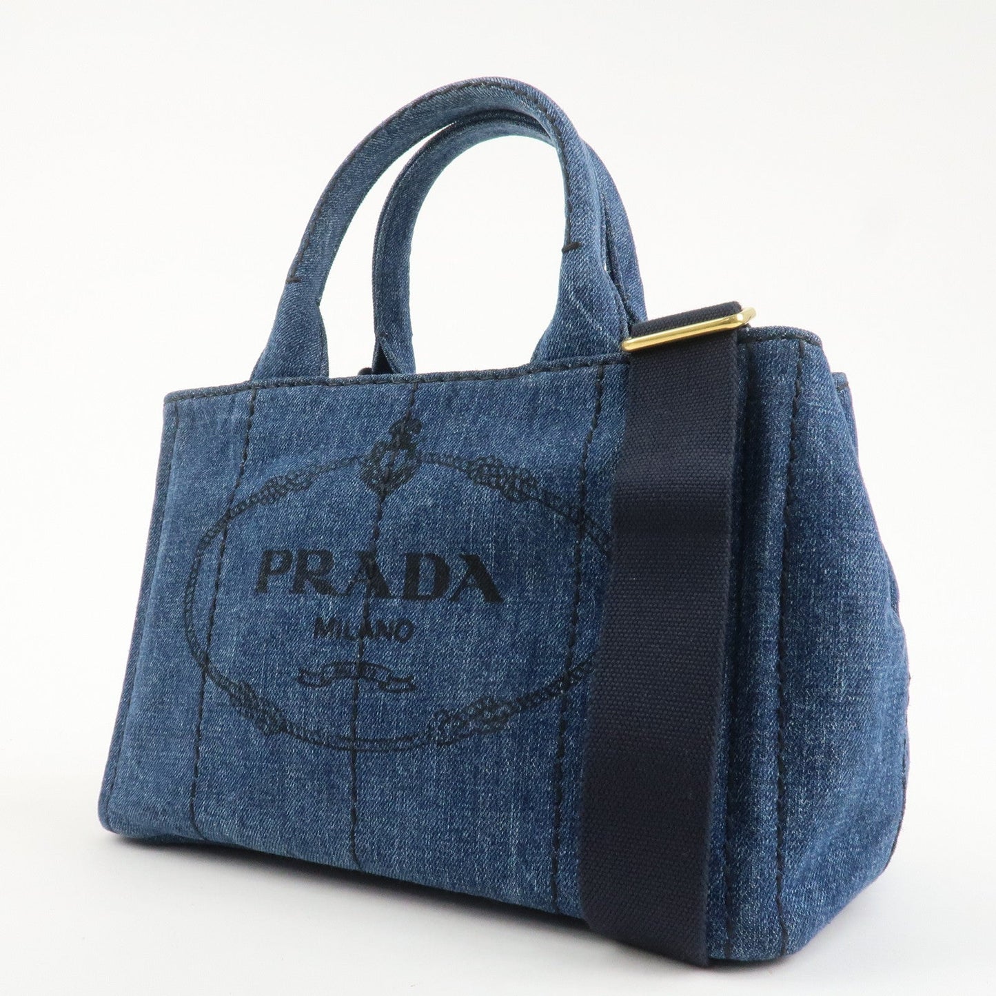 PRADA Canapa Denim 2Way Bag Hand Bag Shoulder Bag Navy B2642B  d