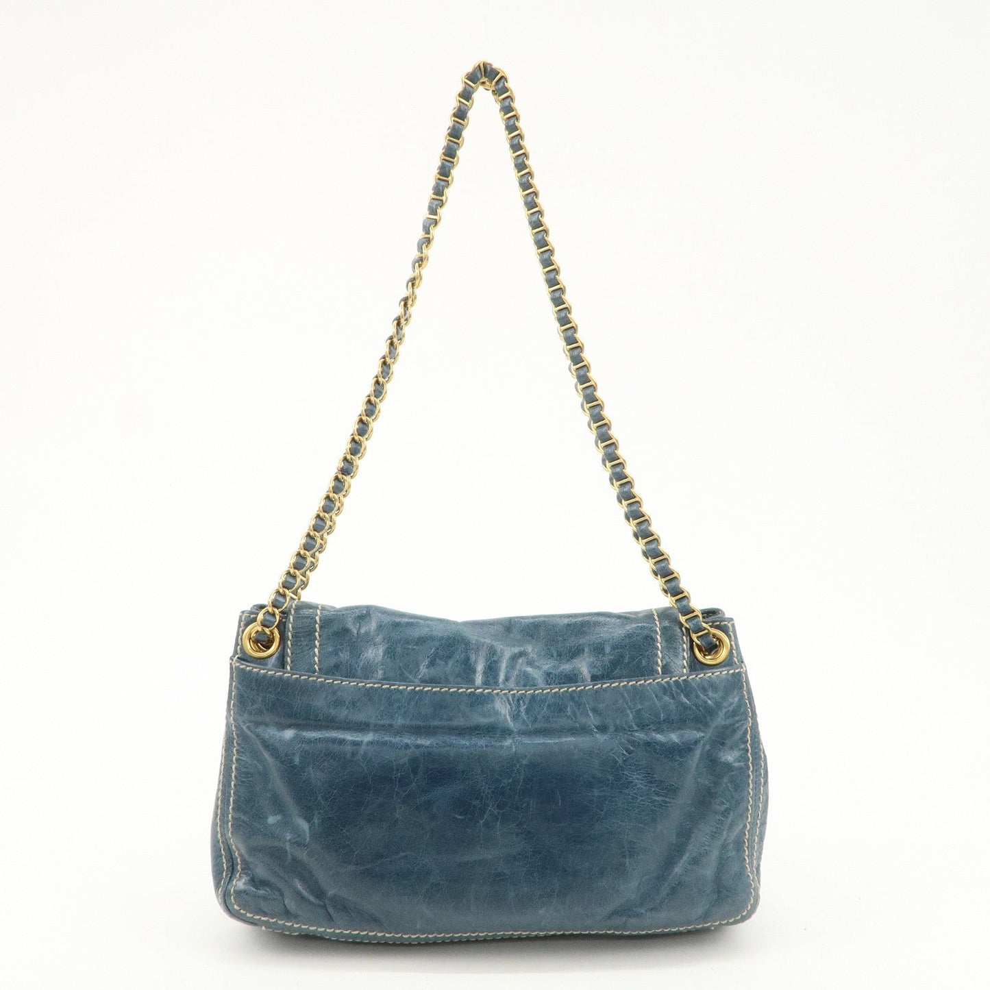 PRADA Leather Chain Shoulder Bag Blue Gold Hardware BR4659  d