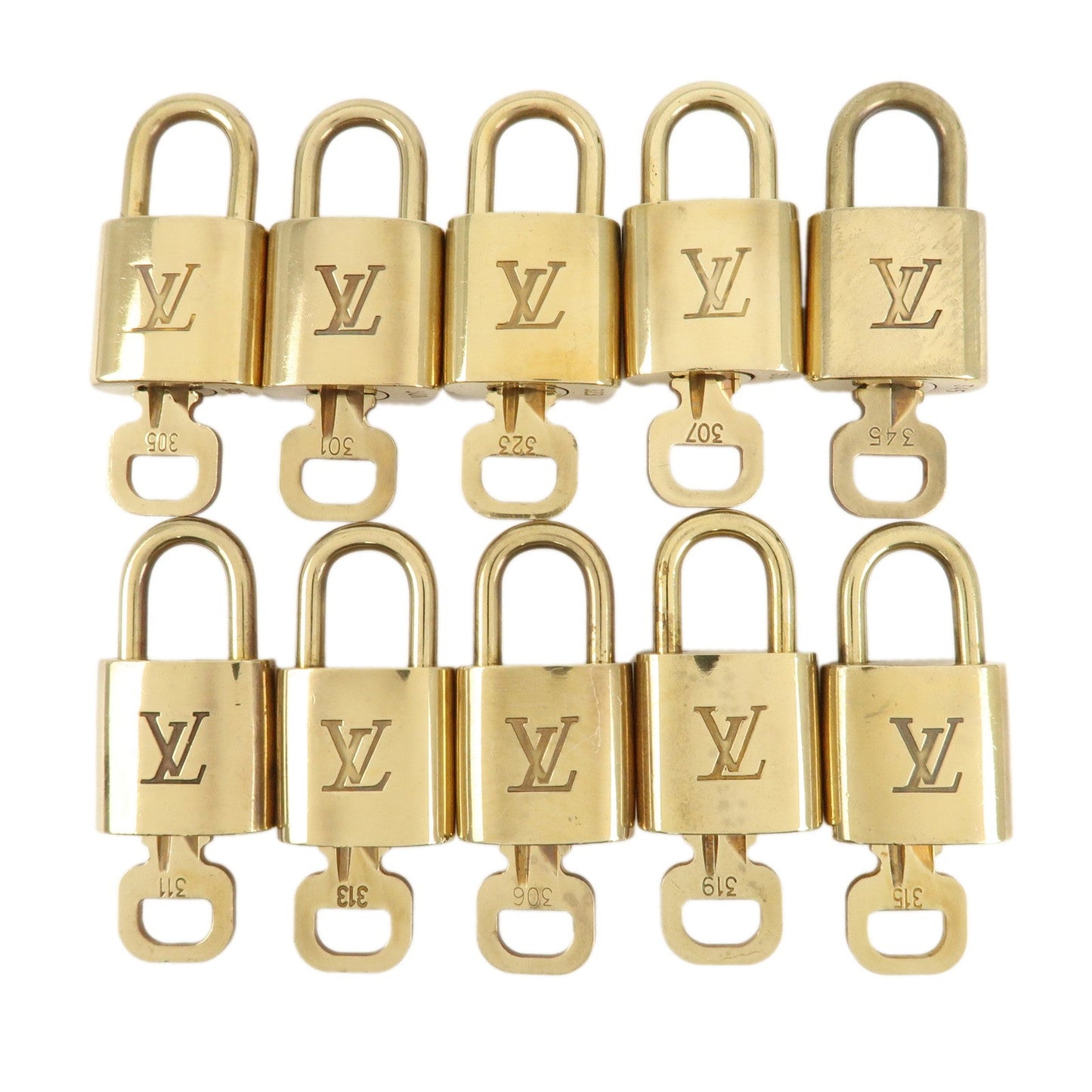 Louis Vuitton Set of 10 Lock & Key Cadena Key Lock Metal Gold  d