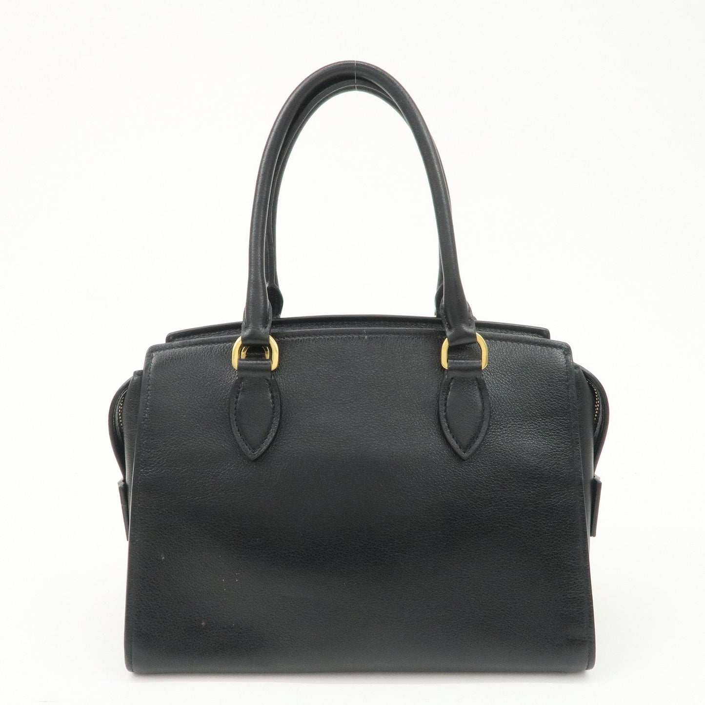 PRADA Leather 2Way Bag Hand Bag Black Gold Hardware  d