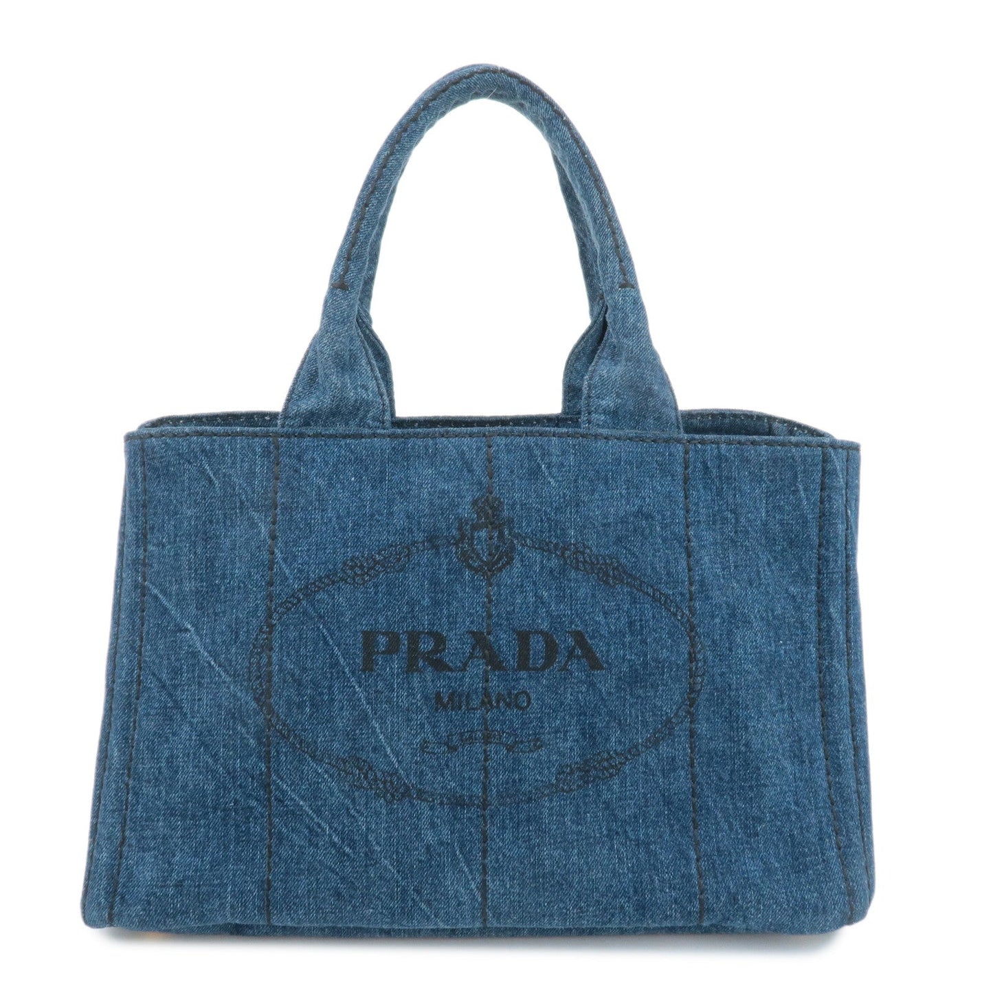PRADA Triangle Logo Canapa Canvas Denim Hand Bag Navy B1877B  d